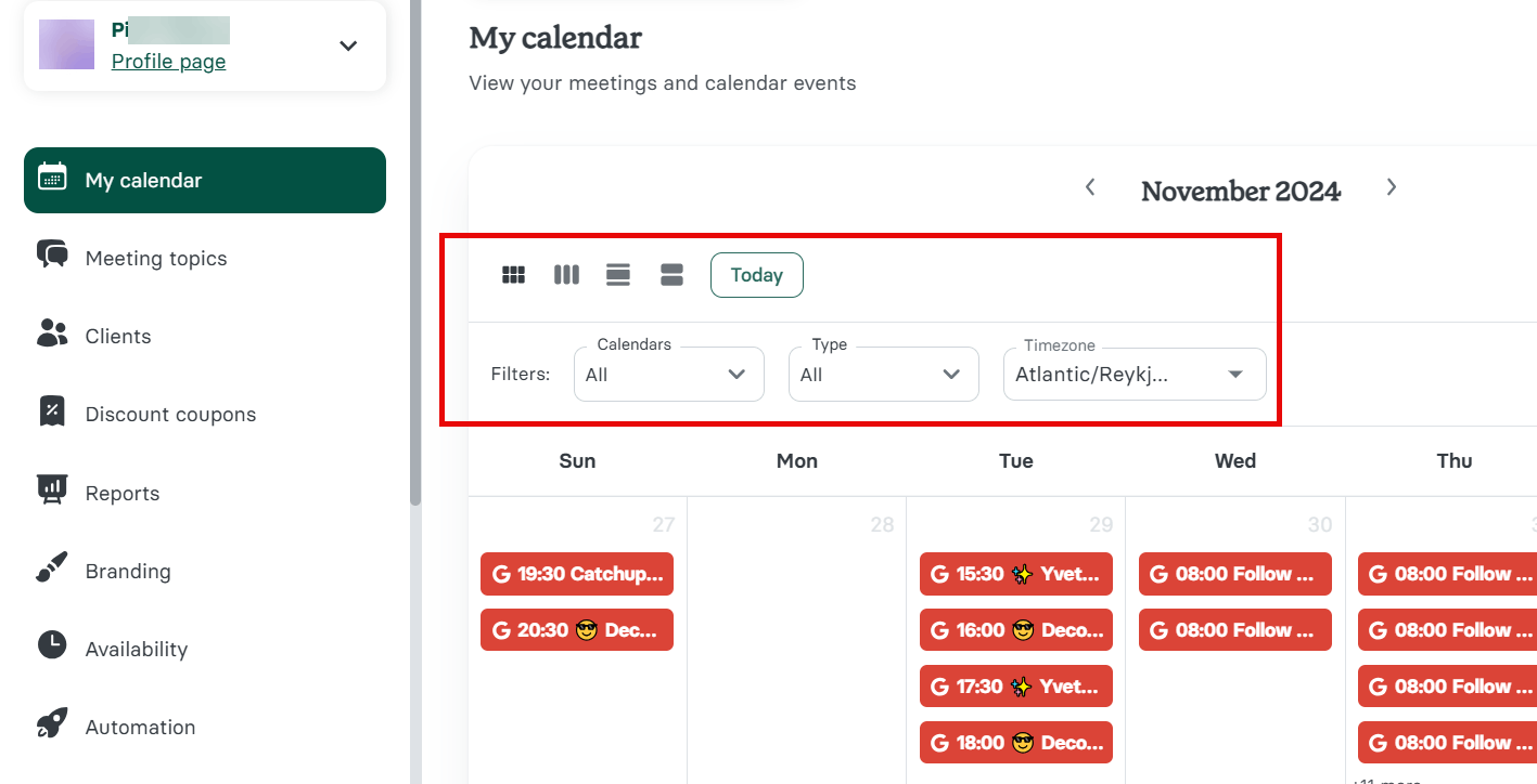 Filter Meetings in Zencal