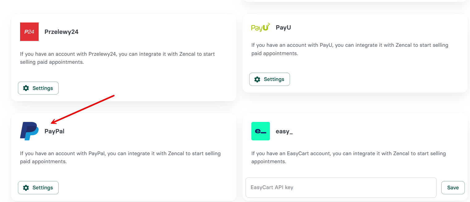 Payment Integrations in Zencal
