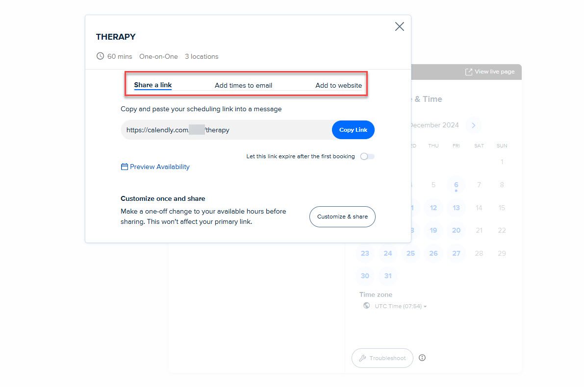 Share Booking Page in Calendly