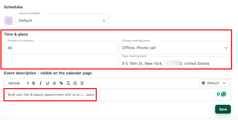 Next, give your booking page a name that reflects the service you offer, like 'Hair & Beauty Appointment'