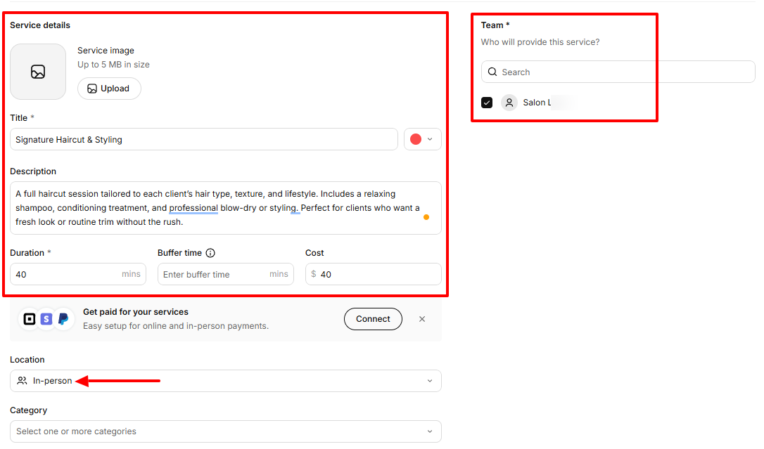 5. Square appointments - salon booking system screenshot
