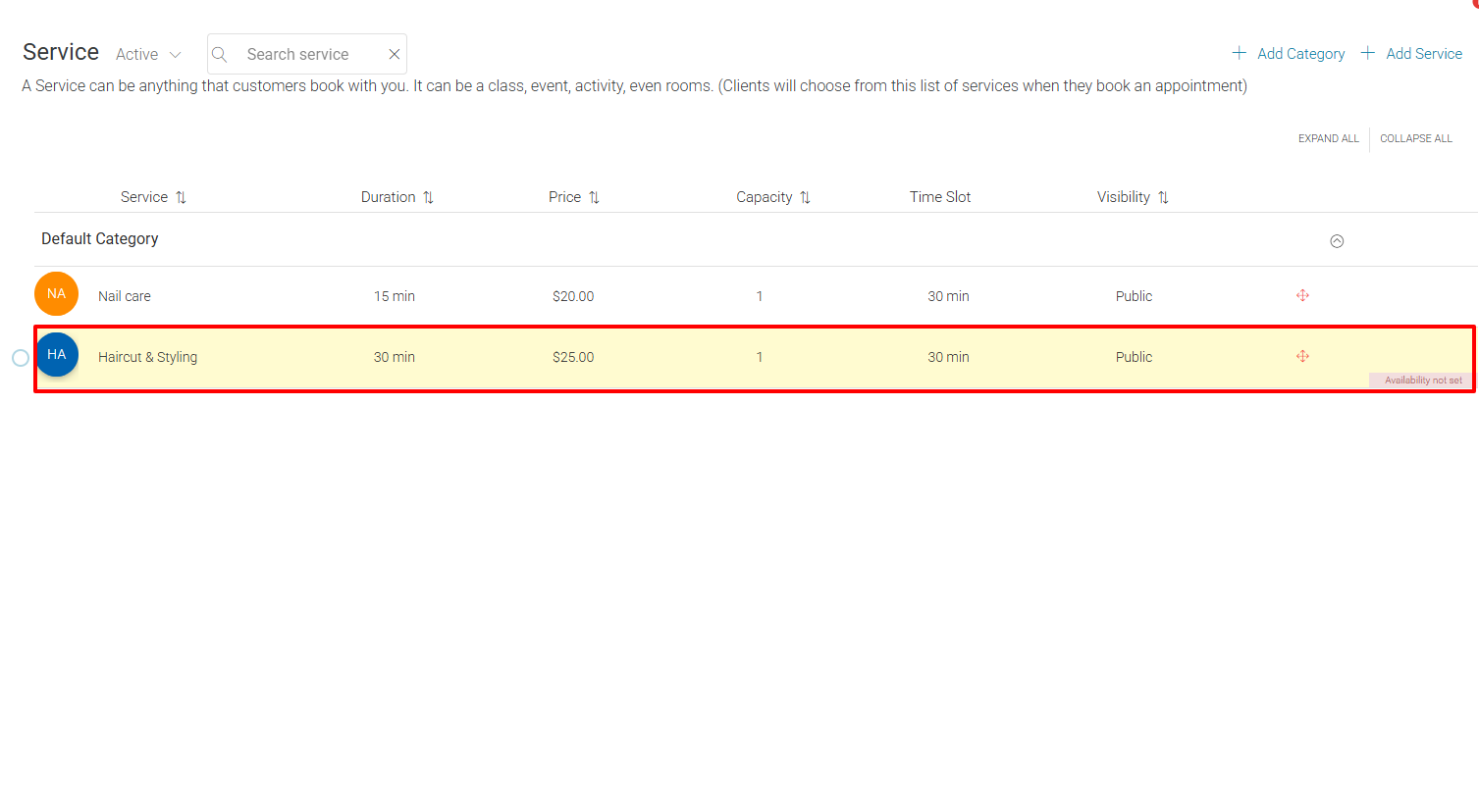 However, you can also add a service. Come up with a clear name and description, add the service duration, and price