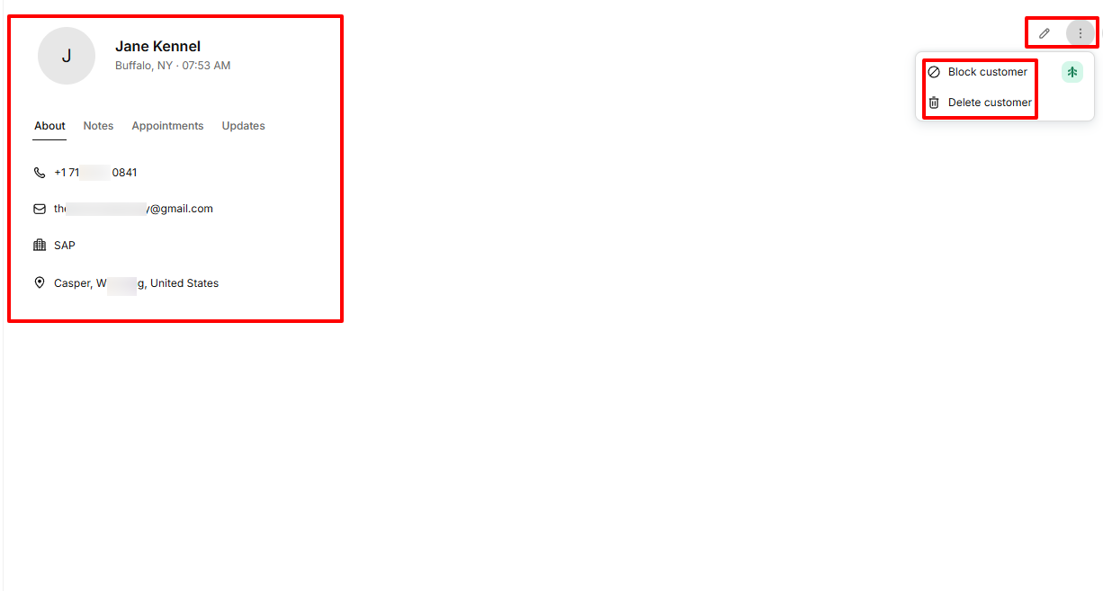 Below, you can view how many times the client has visited your salon and all their details: phone, email, and timezone