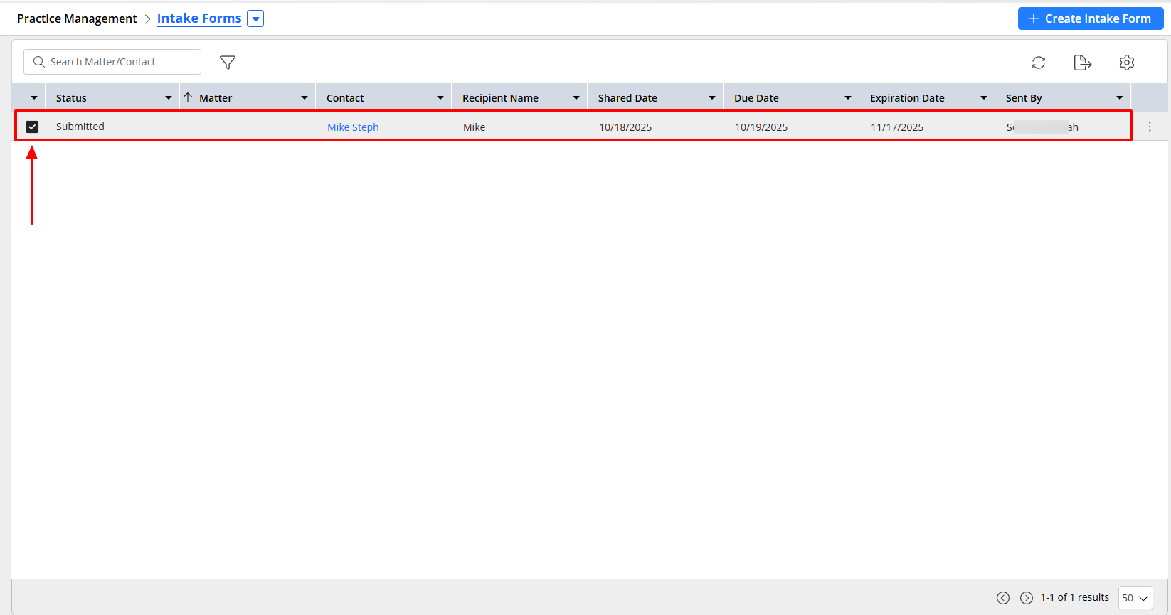 After the client fills and submits the intake form, the date is automatically recorded on your end