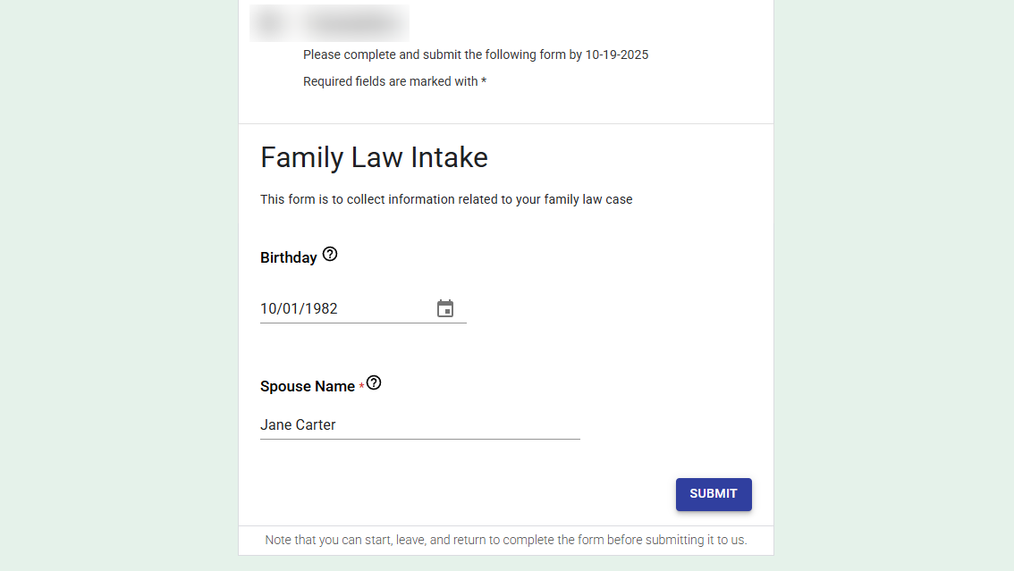 When you create an Intake form, you can name it and add a description, so clients know what the form is about