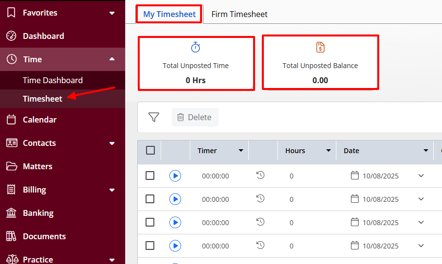 There is also the Time feature that shows my timesheet and the firm's timesheet