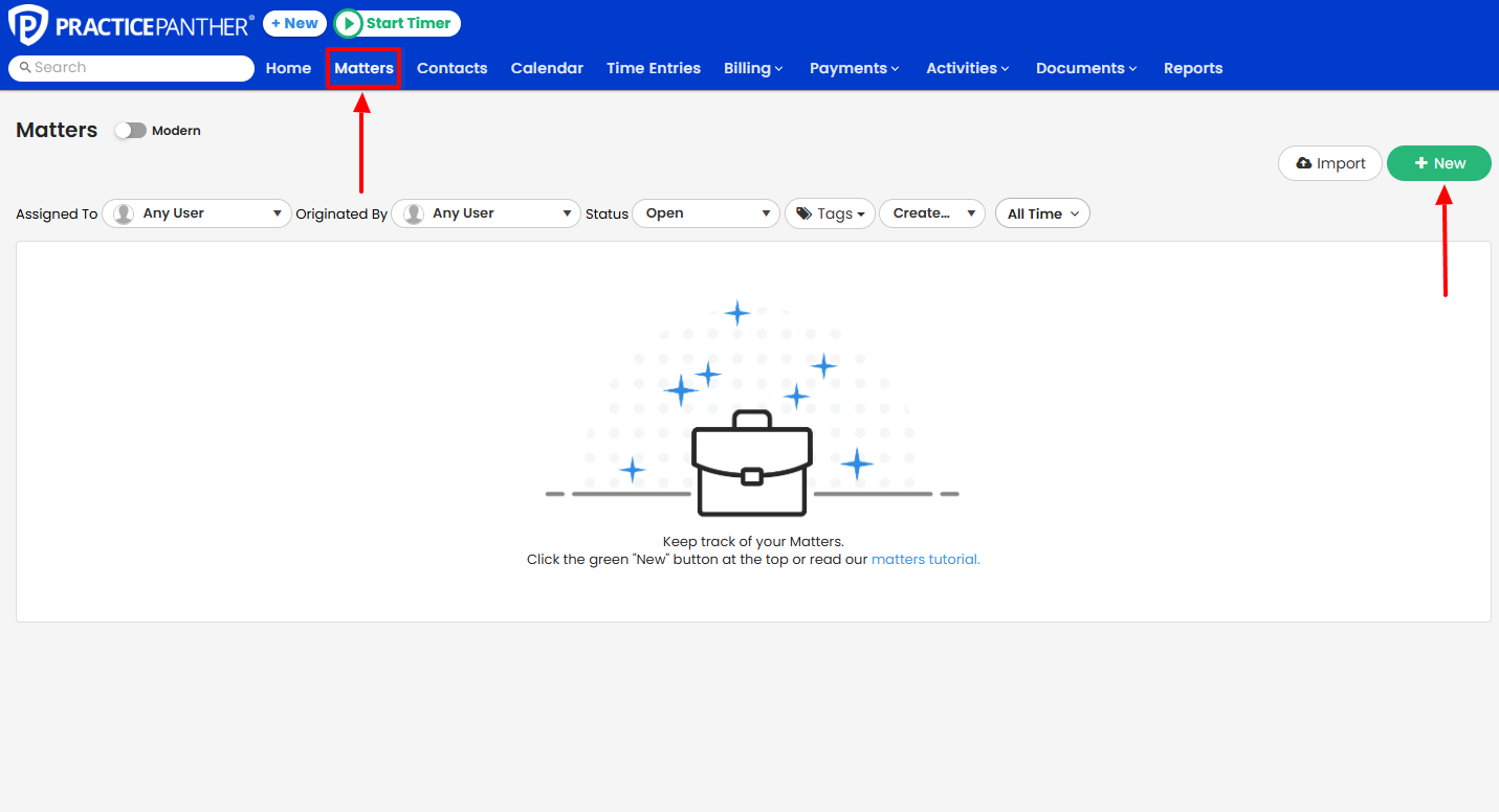 Go to 'Matters', then click 'New'