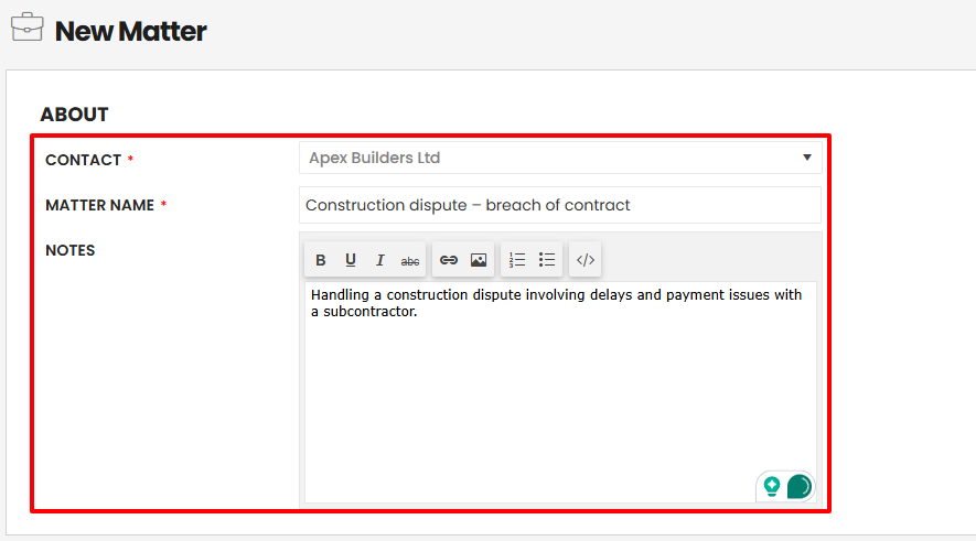 It allows you to add your legal cases using the Matter feature