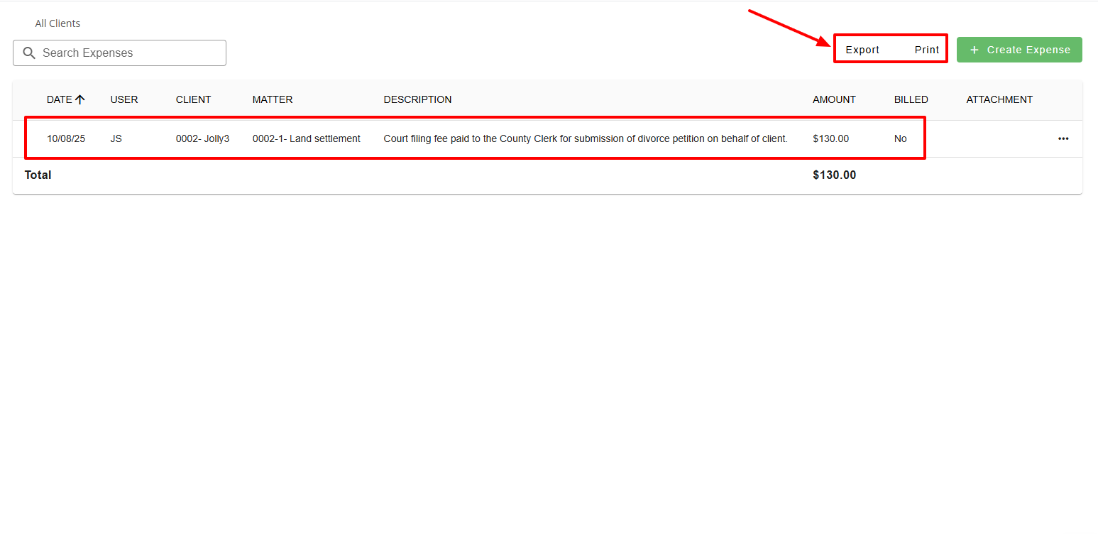 Once your expense is ready, you can export it or print it