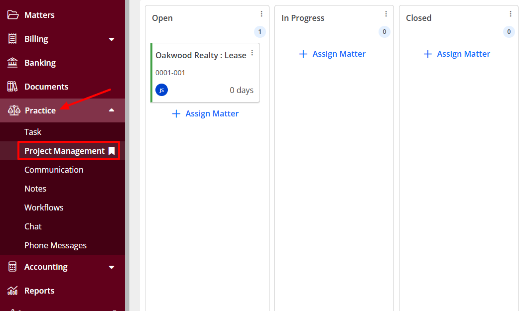 Under Practice, click 'Project management'