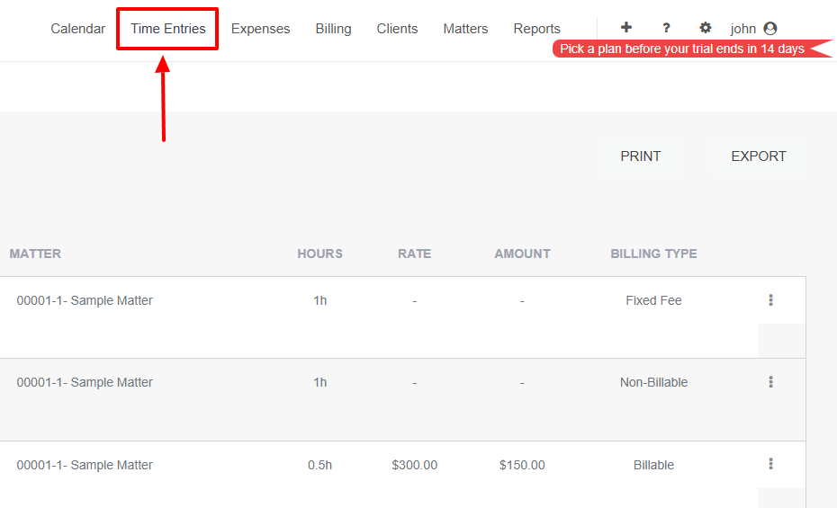 Go straight to 'Time entries' in the top bar menu