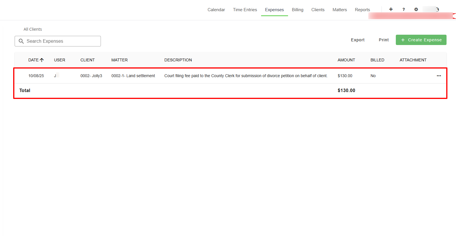 What's more, it comes with the Expenses feature. To create an expense, you add the client, matter, select the date
