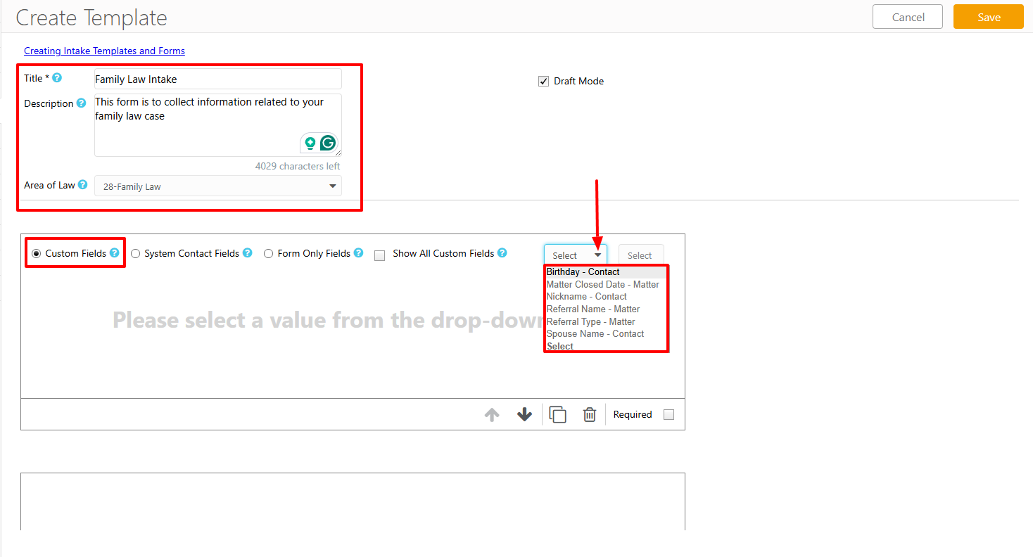 Below, I will select 'Custom Fields' and click the dropdown menu to select the values I want