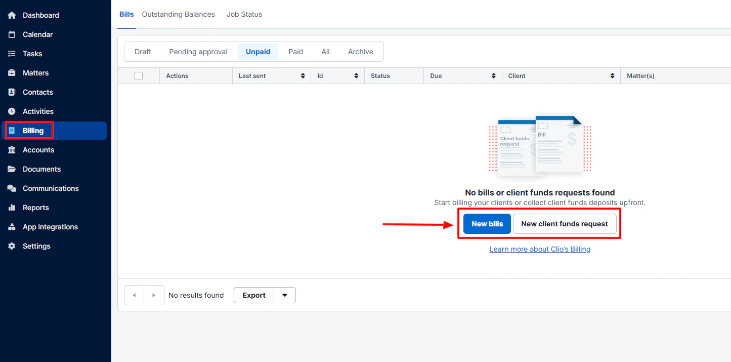 Go to 'Billing', then 'New client funds request.'