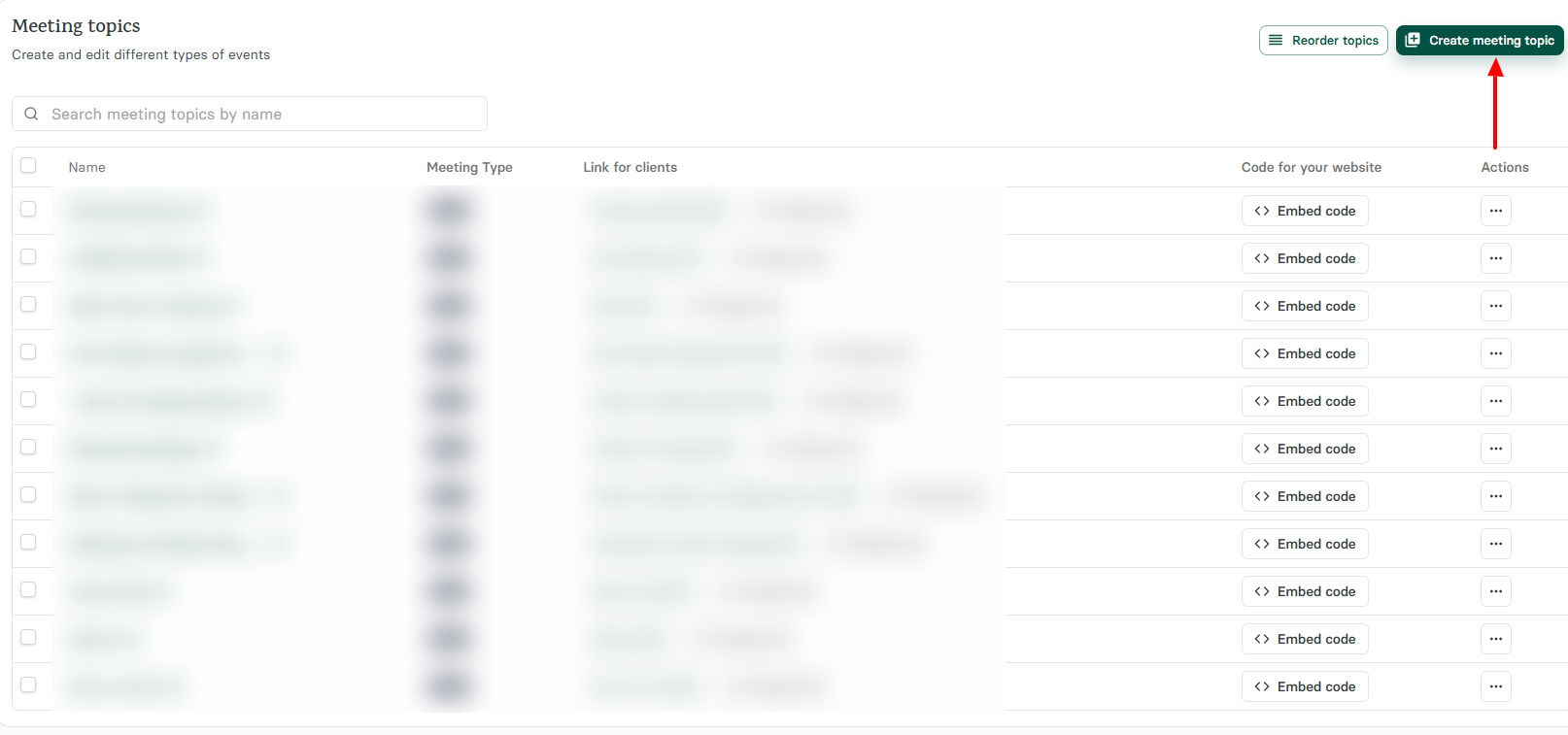 On the right side of the interface, click 'Create meeting topic'