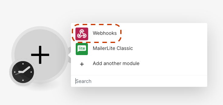Select Custom Webhook in Make.com