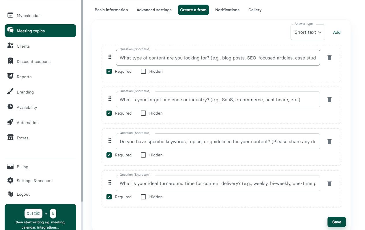 Add questions to your Zencal booking page