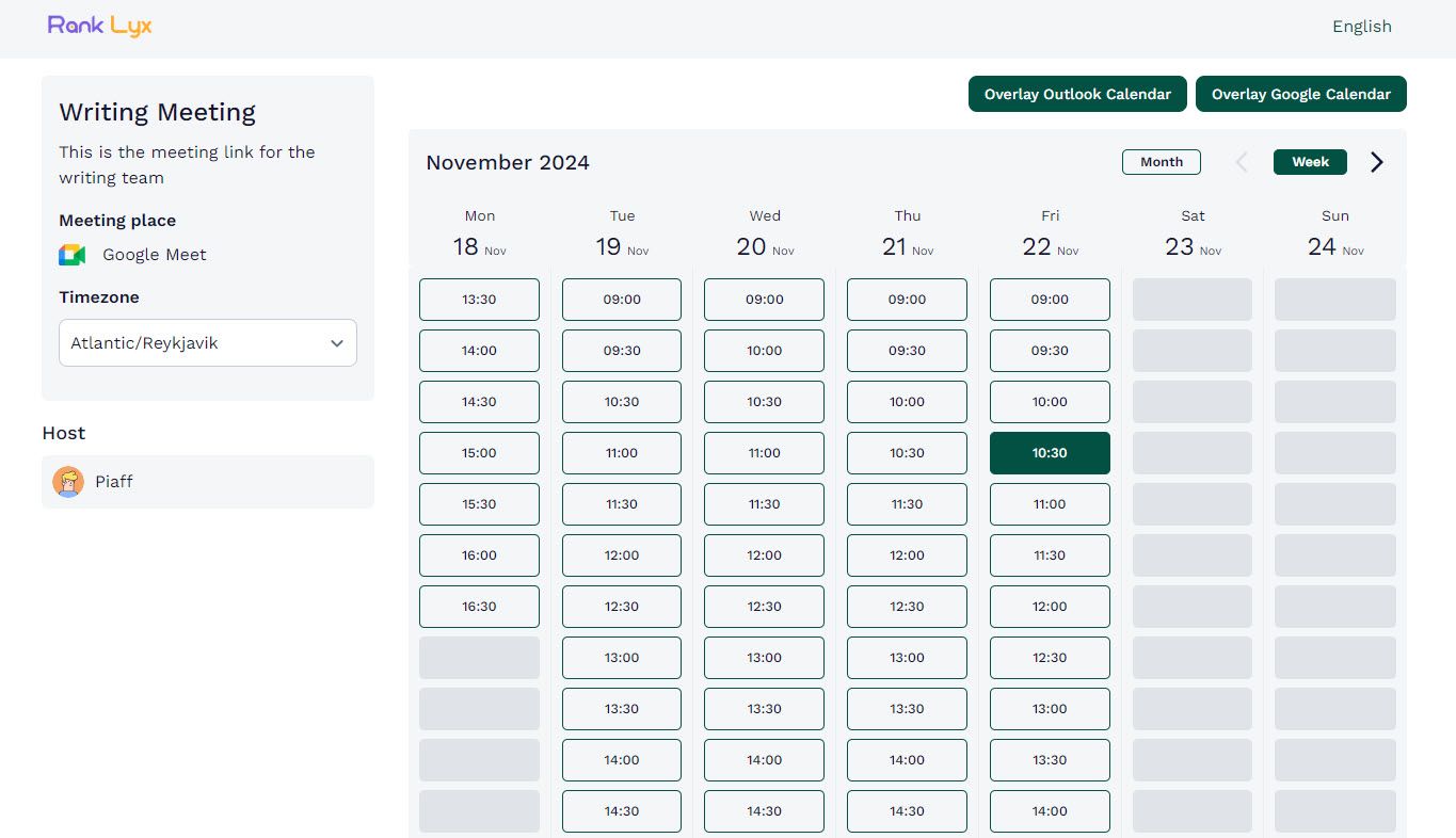 Booking Page Created Via Zencal