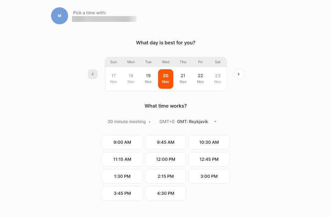 Live Booking Page Created With ChiliCal