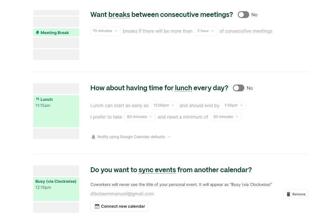 Set Focus Time and Breaks in Clockwise