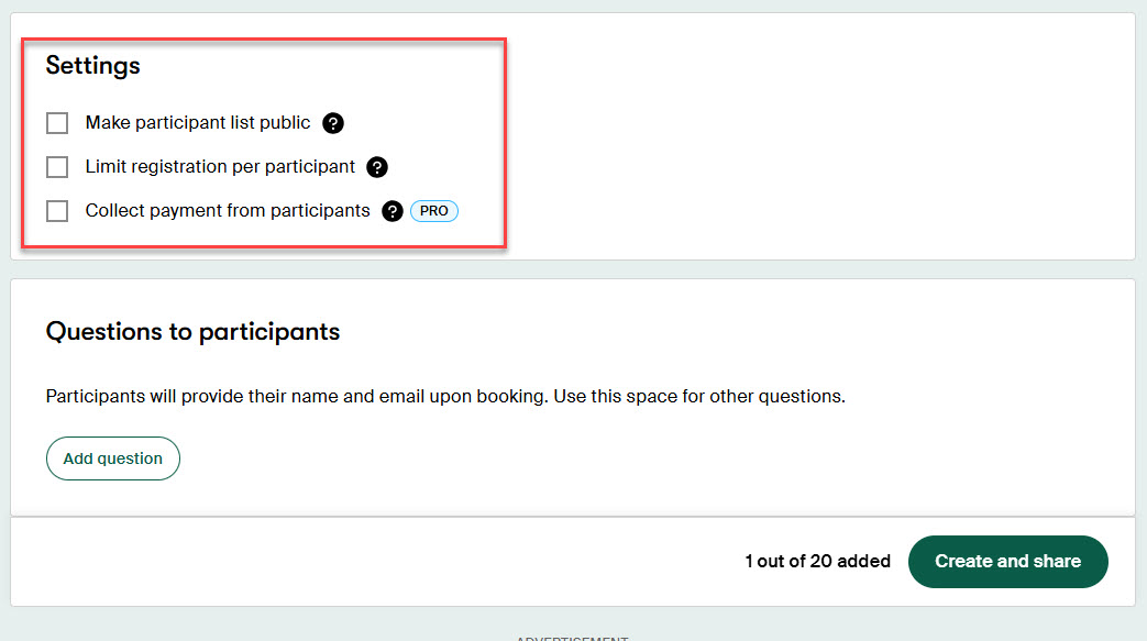 Sign Up Sheet Settings in Doodle
