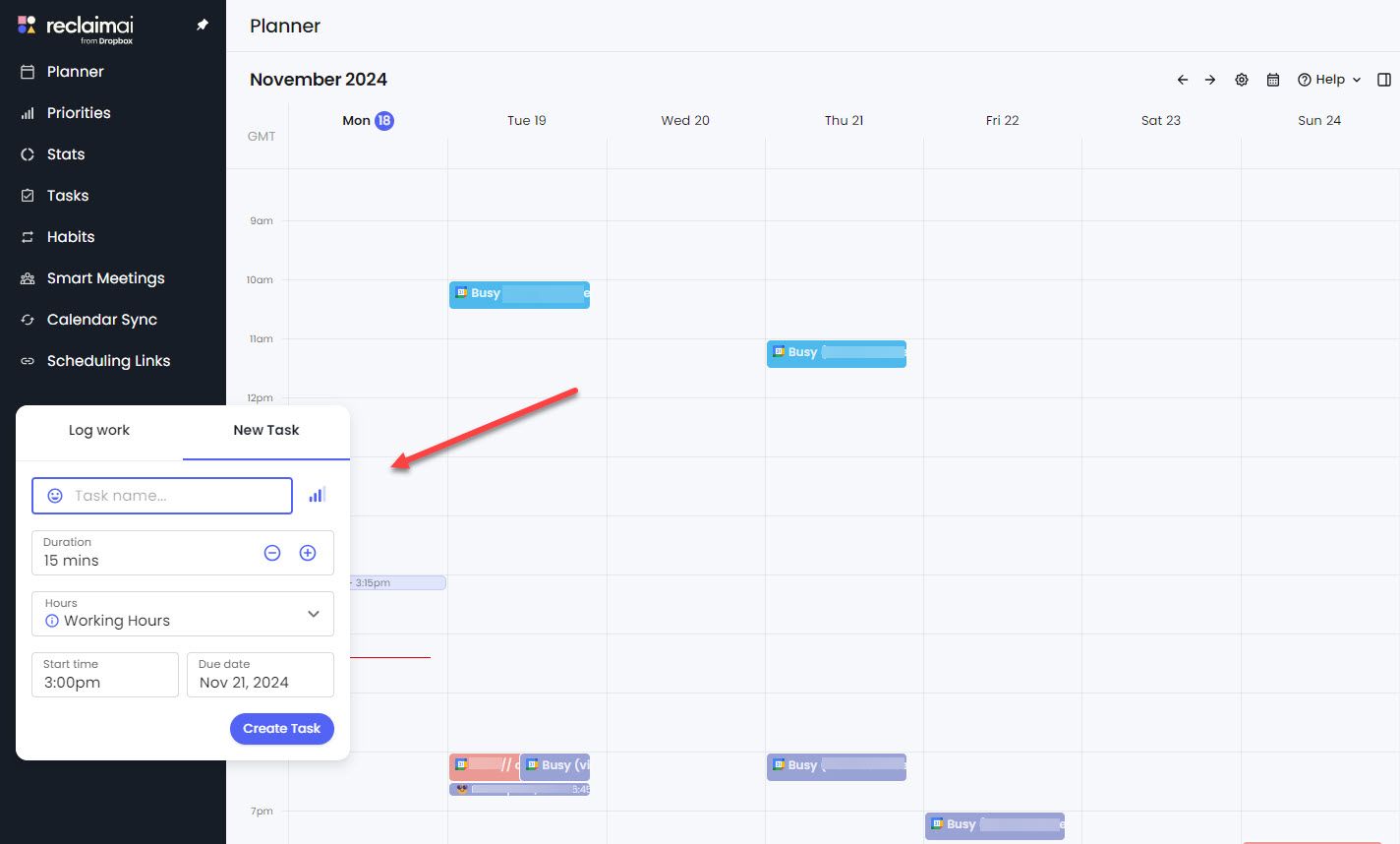 Planner Feature in Reclaim AI