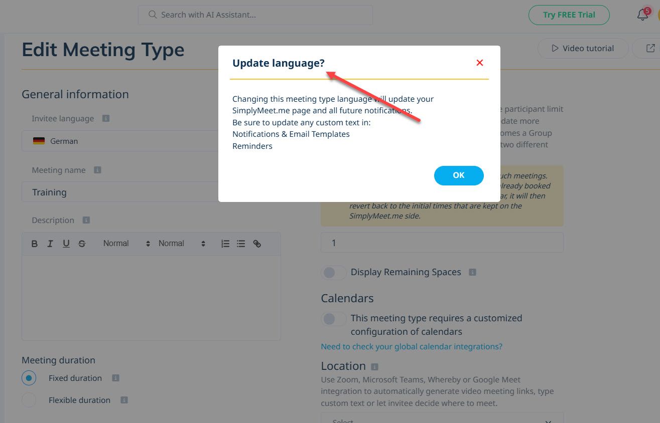 Update Language in Simply Meet