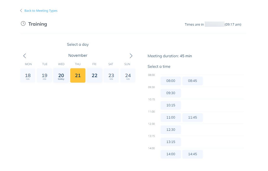 Live Booking Page Created by SimplyMeet
