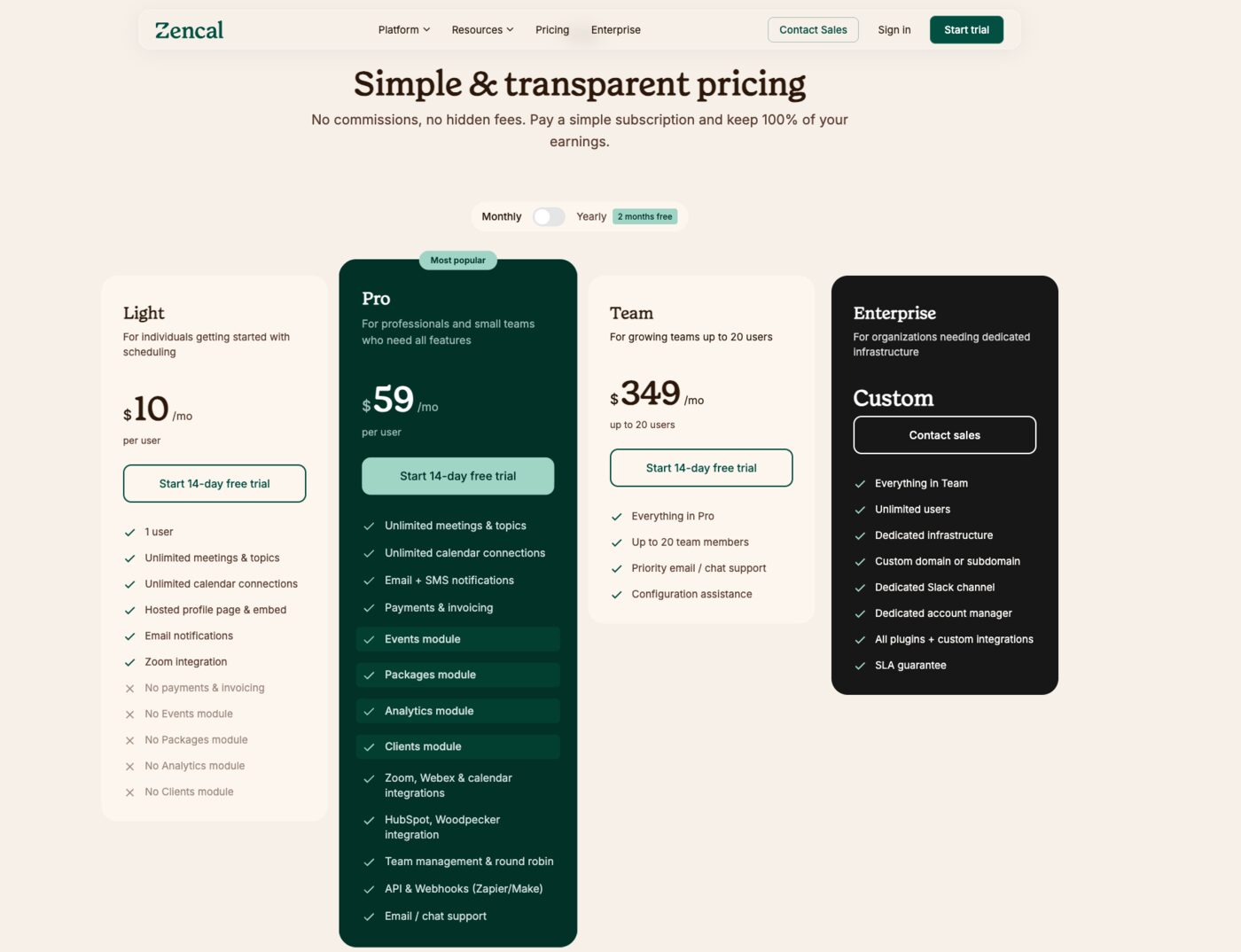 Zencal Pricing Plans