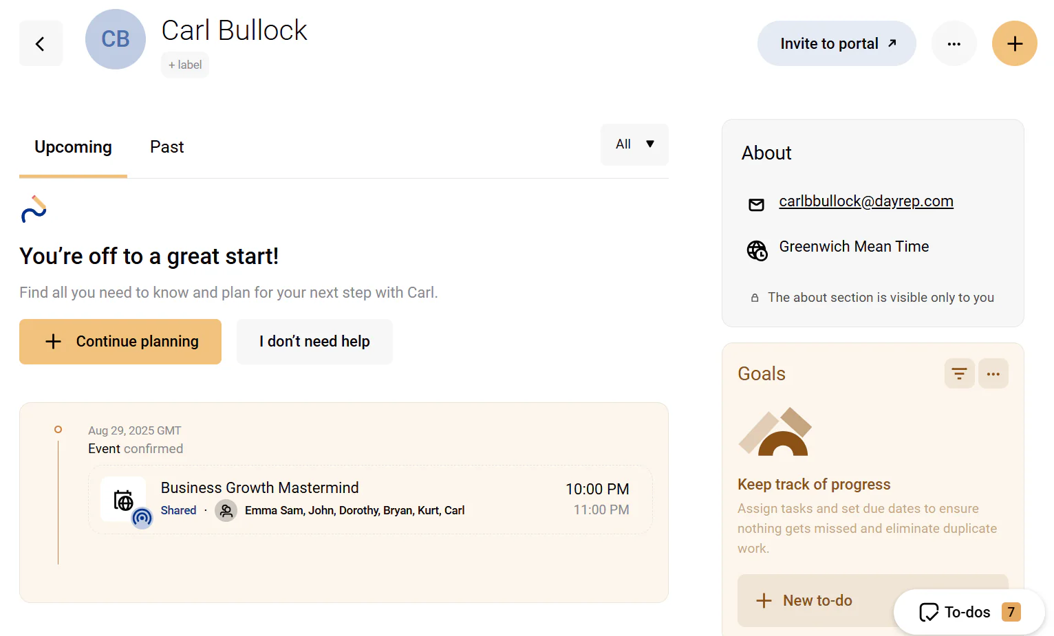 This allows you to attach related files to each profile, track booking history, assign to-dos, set plans