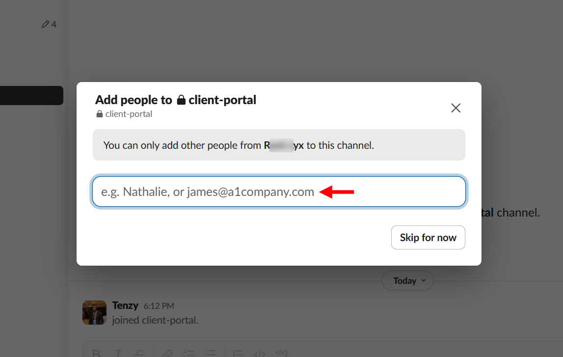 After you make it private, Slack lets you enter and submit the email addresses of the clients you want to add to the channel