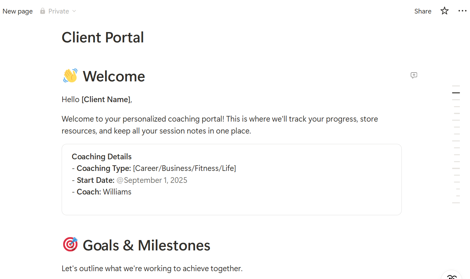 For instance, you can prompt it to generate a client portal page template for coaching