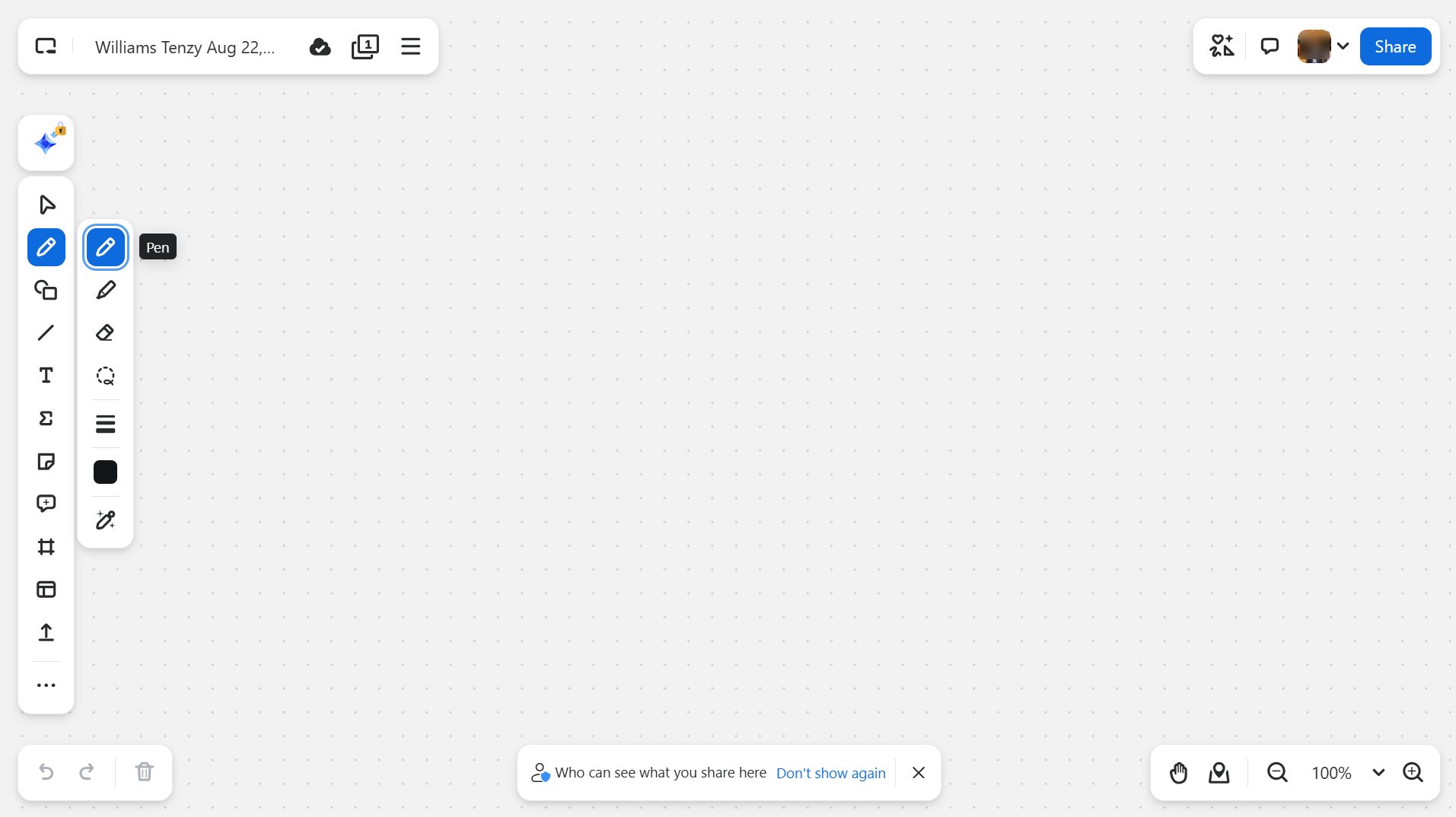 You start a new whiteboard, choose a blank or template layout, draw shapes, add text or sticky notes, invite collaborators