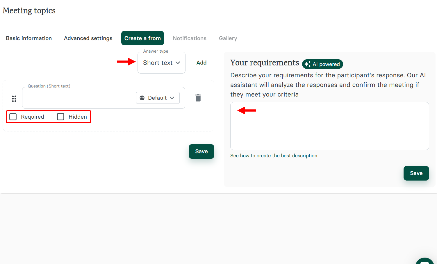 If you want to add a form to the booking page, switch to the Forms tab, select the form type (e