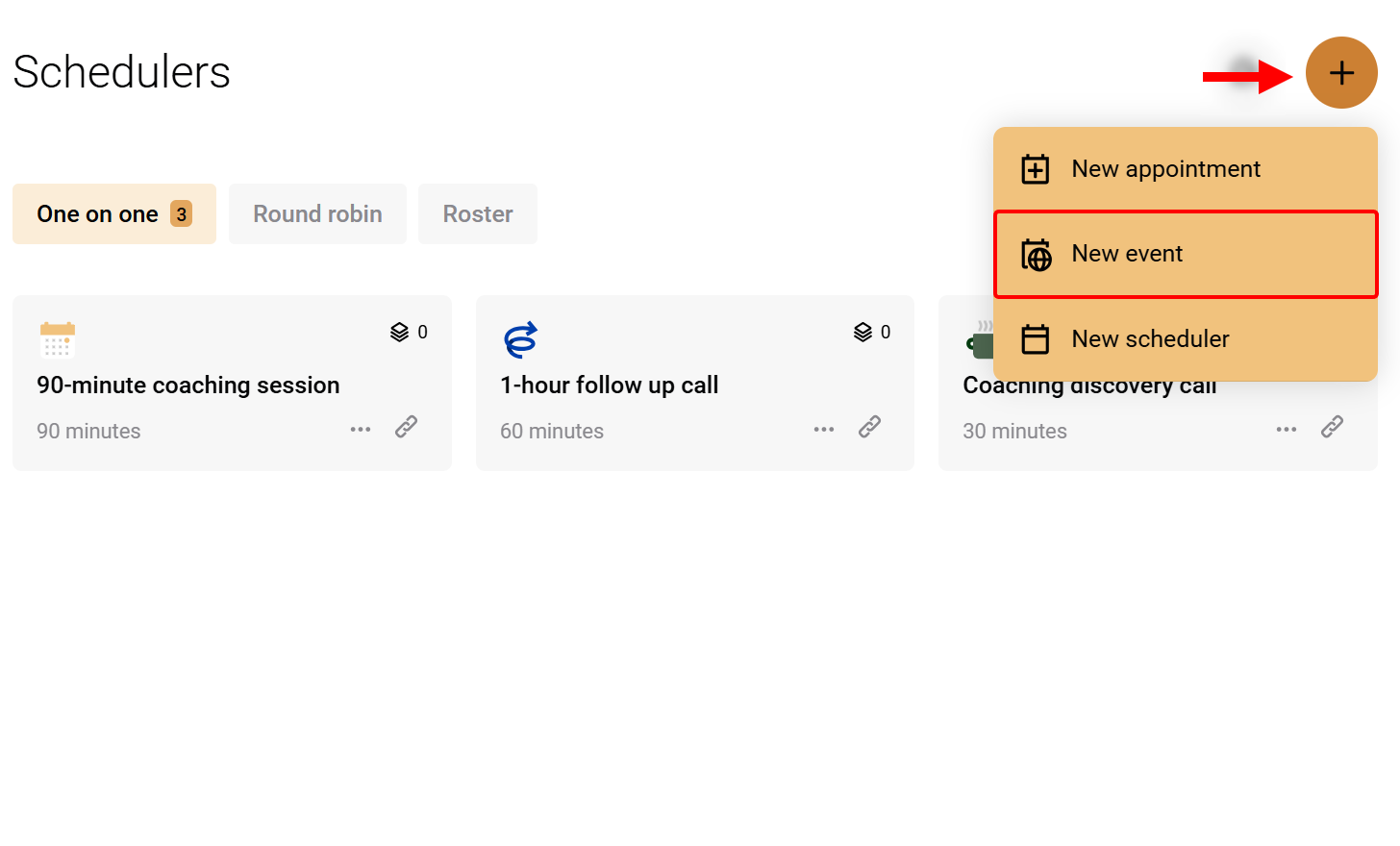 To create your events, select the New button and choose 'New event' from the dropdown