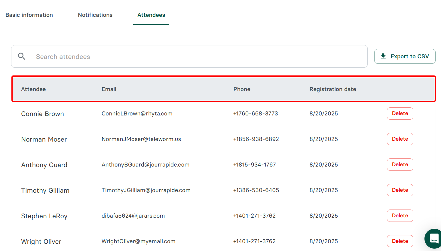 You can track clients or attendees who sign up for events in the Attendees tab within that event section