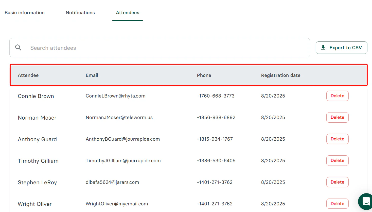 You can track clients or attendees who sign up for events in the Attendees tab within that event section