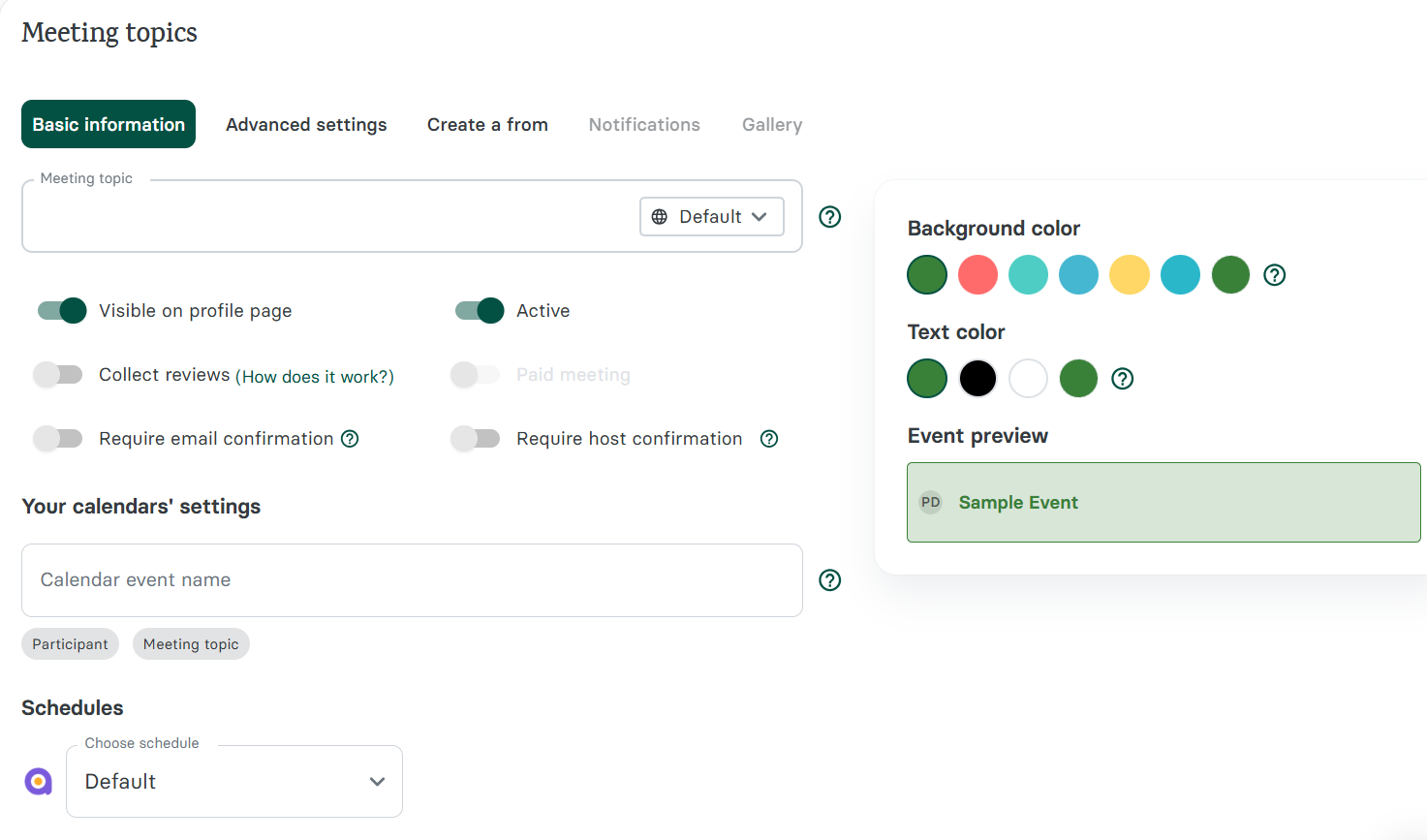 This tool allows you to create a specific session when you enter the session's name, set its duration in minutes