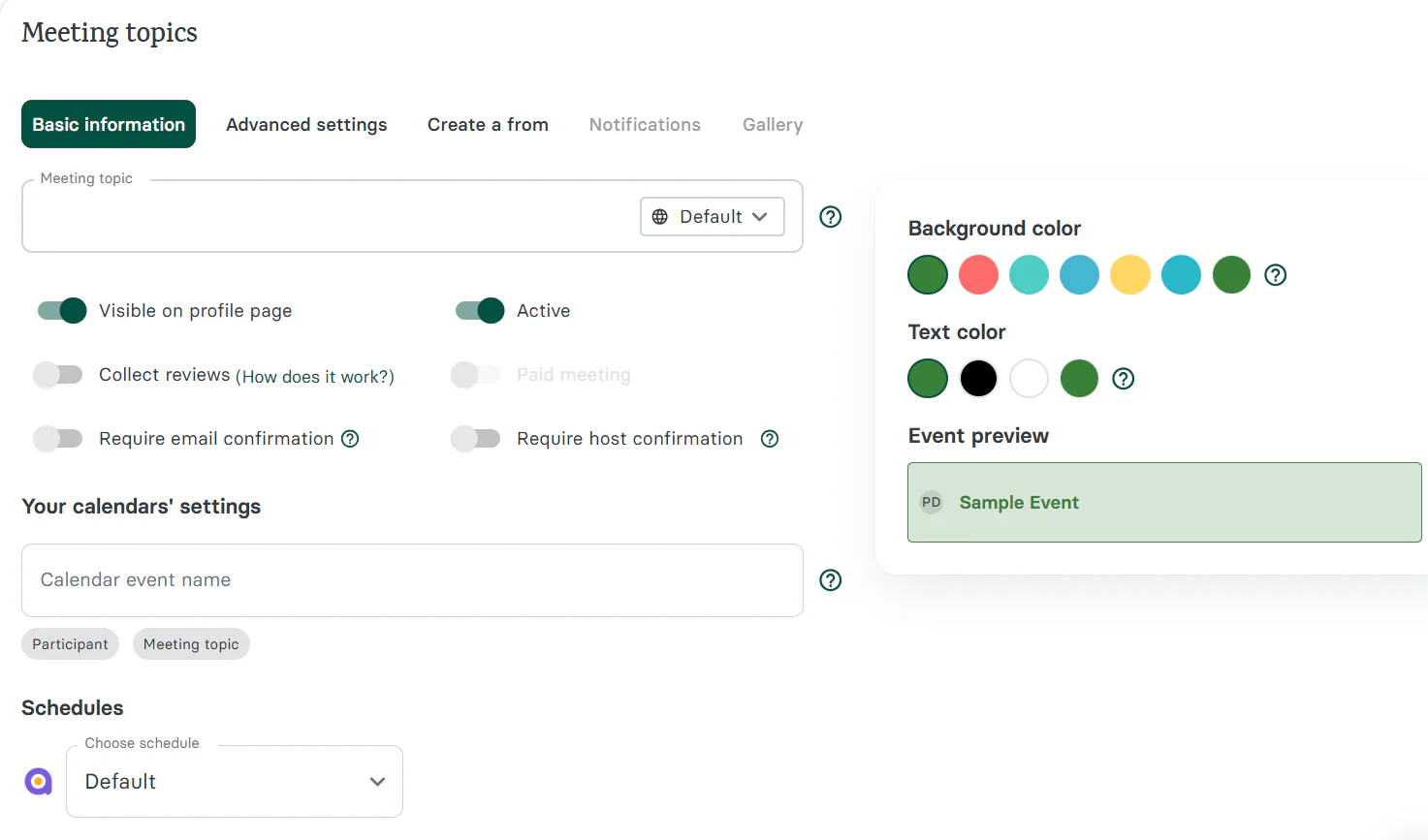 This tool allows you to create a specific session when you enter the session's name, set its duration in minutes