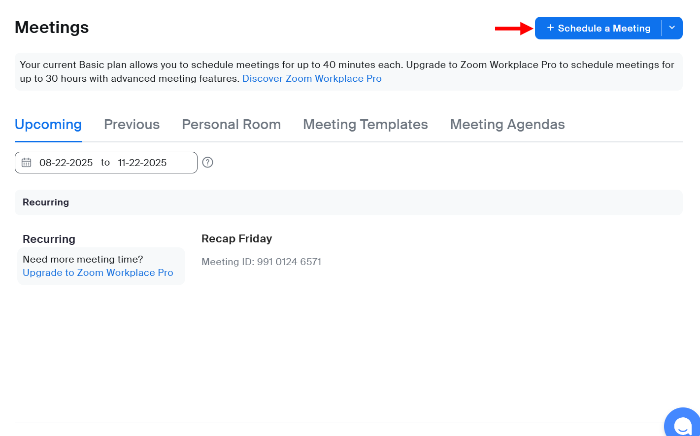 In the meetings section, you can track and manage upcoming meetings