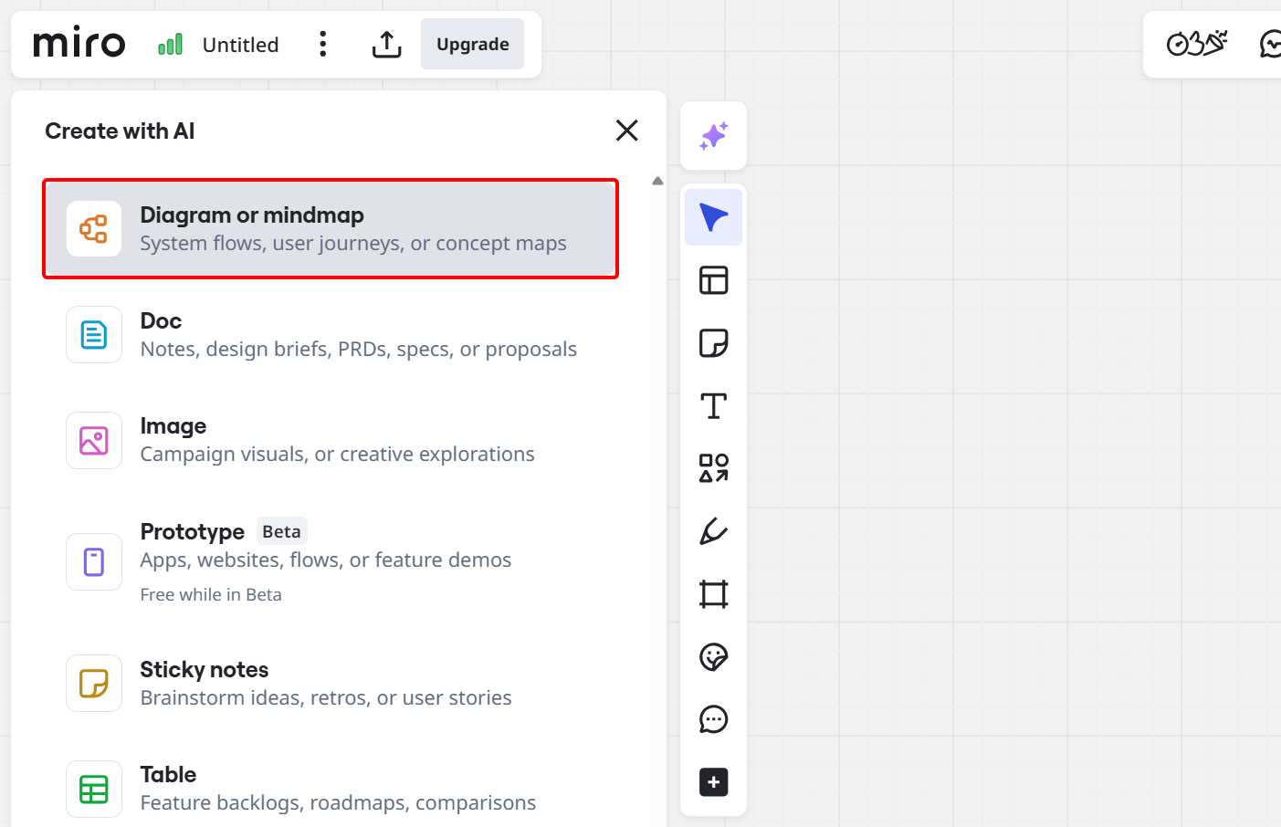 On the AI prompt options, you can let it create a document, image, table, and many more