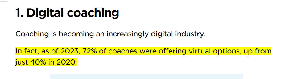 Growth of virtual coaching sessions statistics