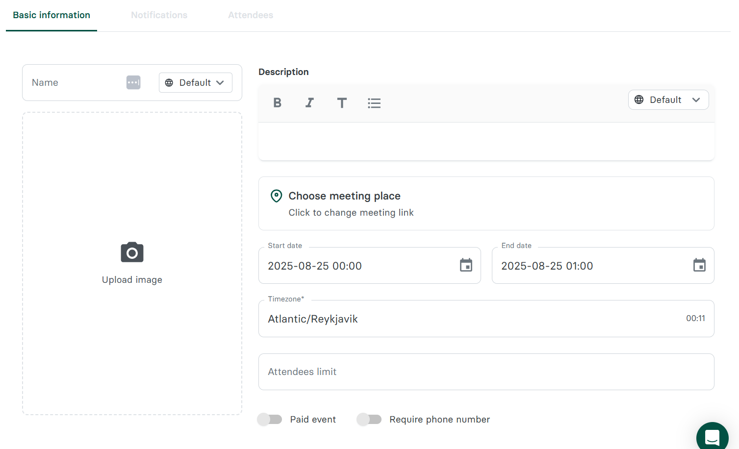 Zencal has an Event feature that lets you host group sessions for your coaching