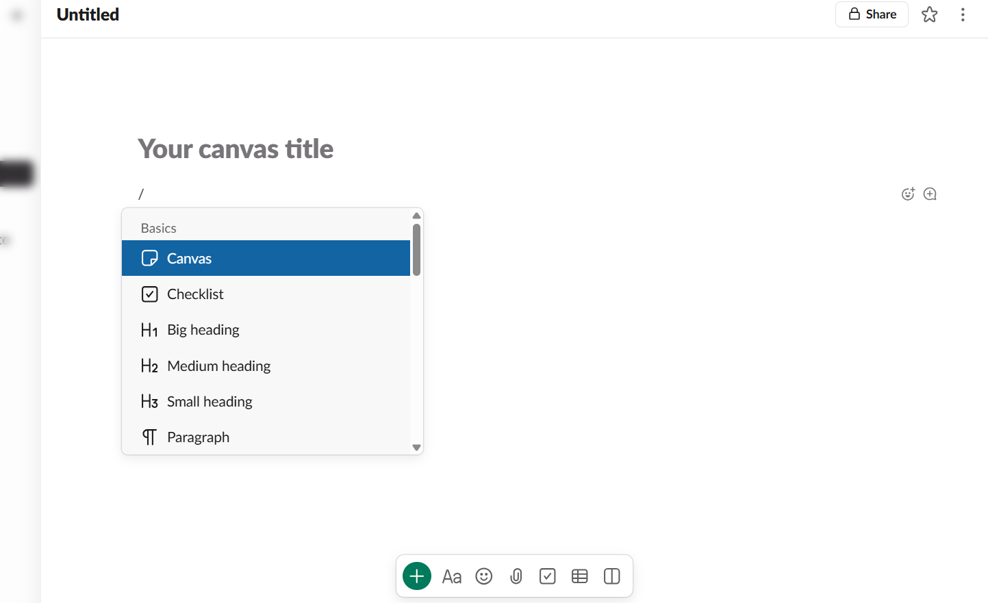 You do this by opening a channel, clicking the canvas tab, pasting in resources such as meeting notes or agendas