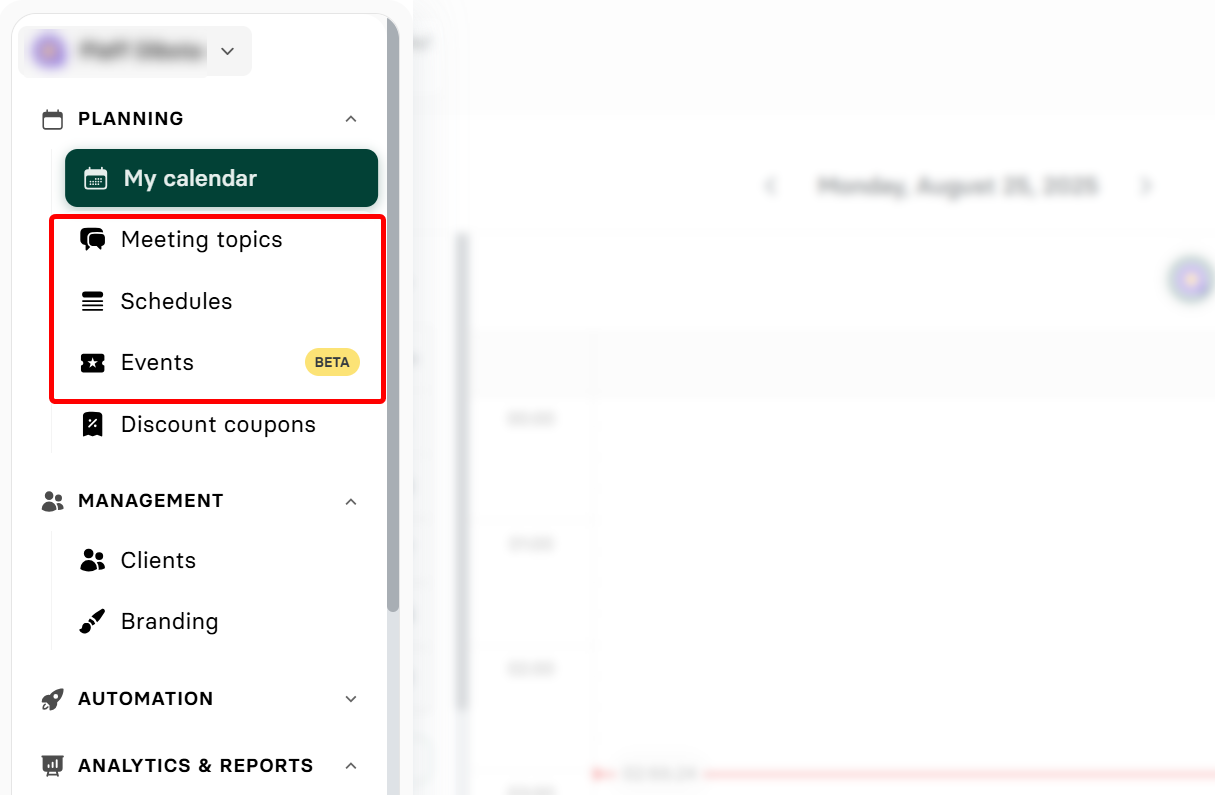 In Zencal, you can set up structured meeting topics for private coaching with a client