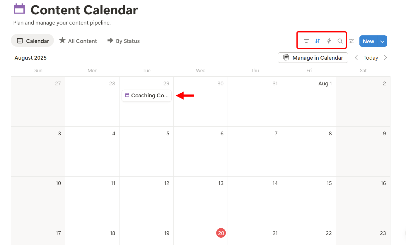 After adding content to the calendar, you can track, edit, and manage it