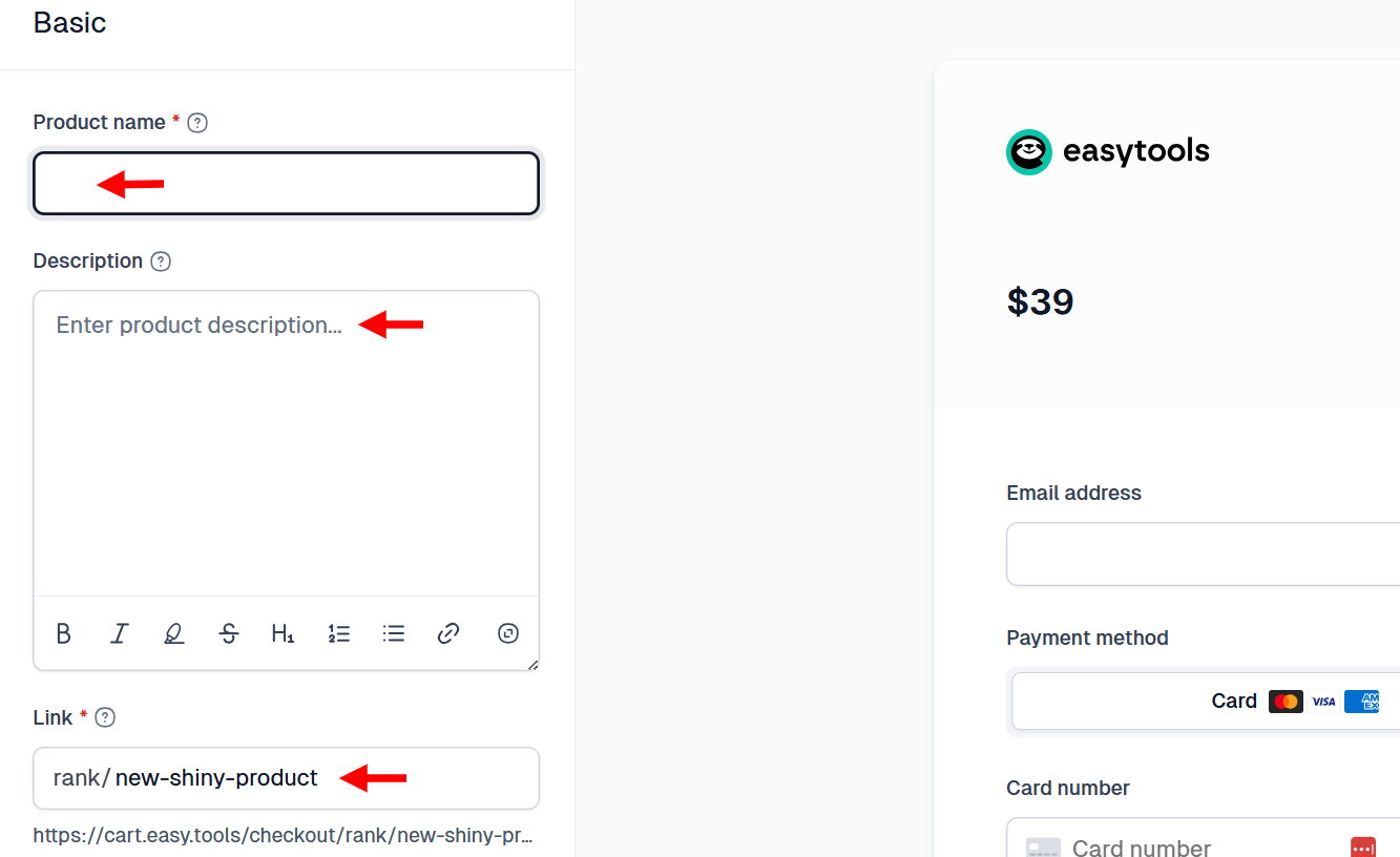 This opens the product creation page