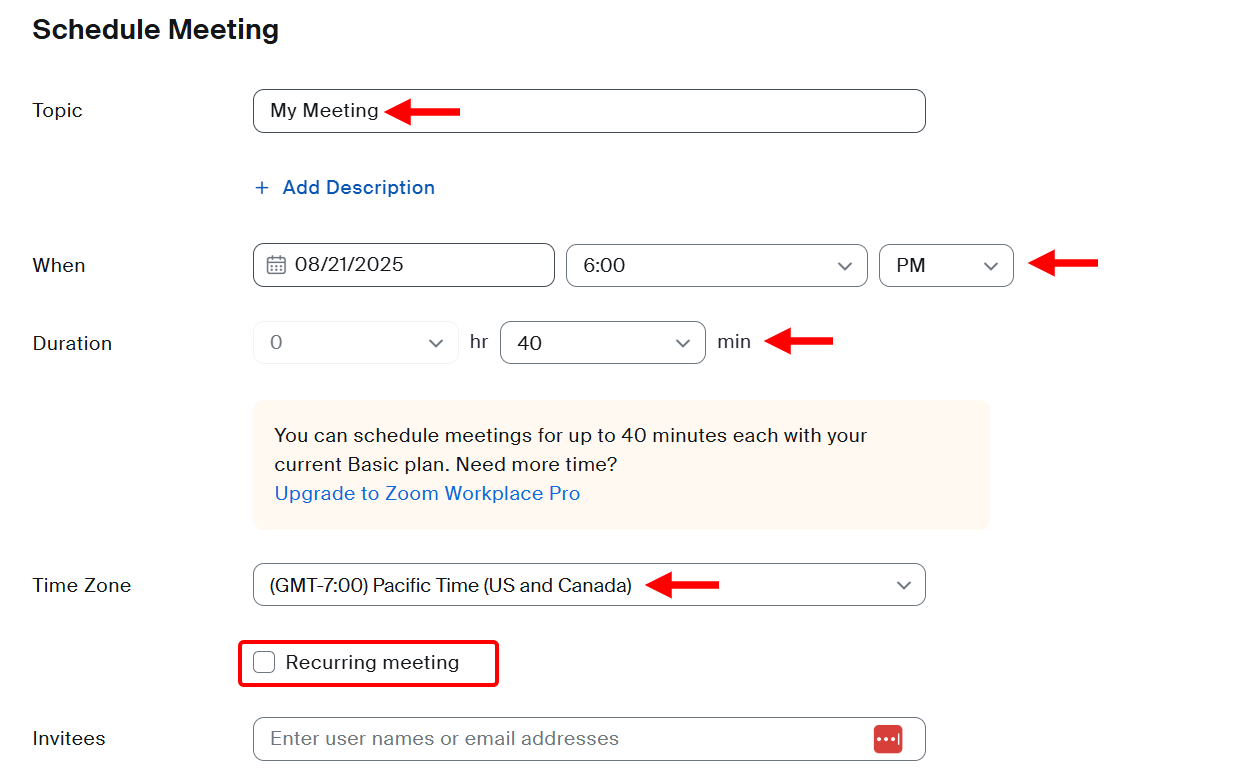 Next, set up the meeting
