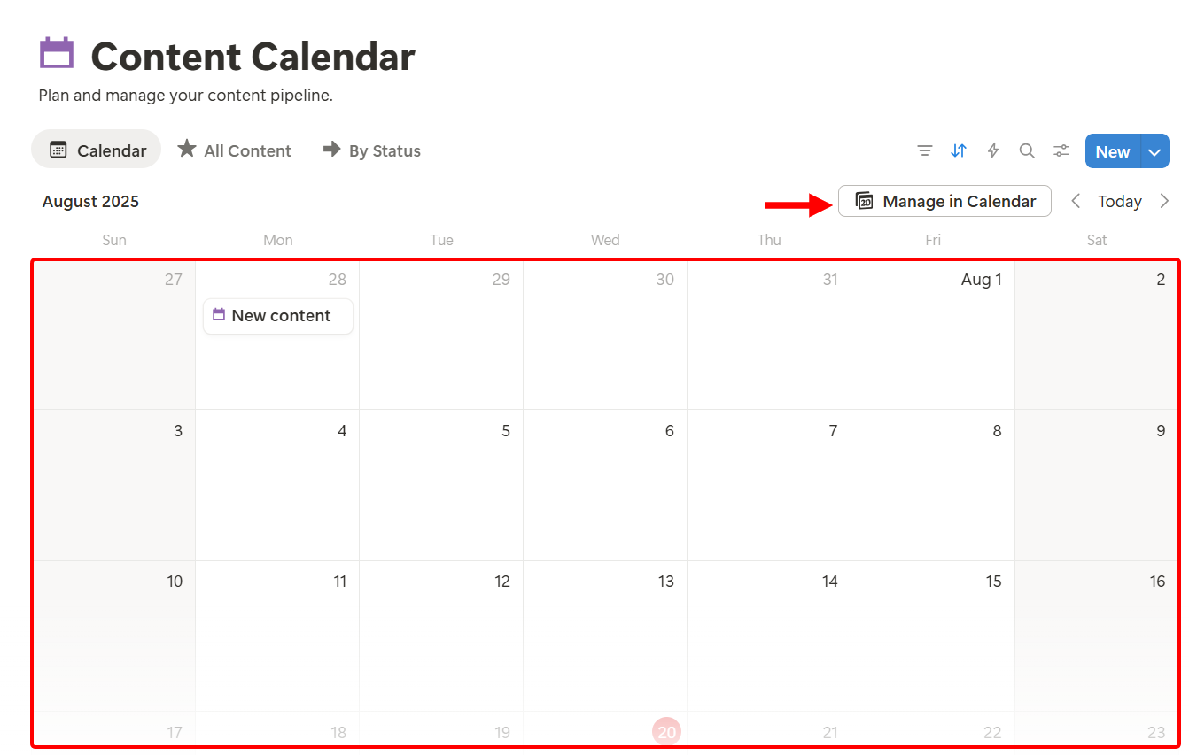 You can create blog posts, social media updates, newsletters, or program materials directly on the calendar