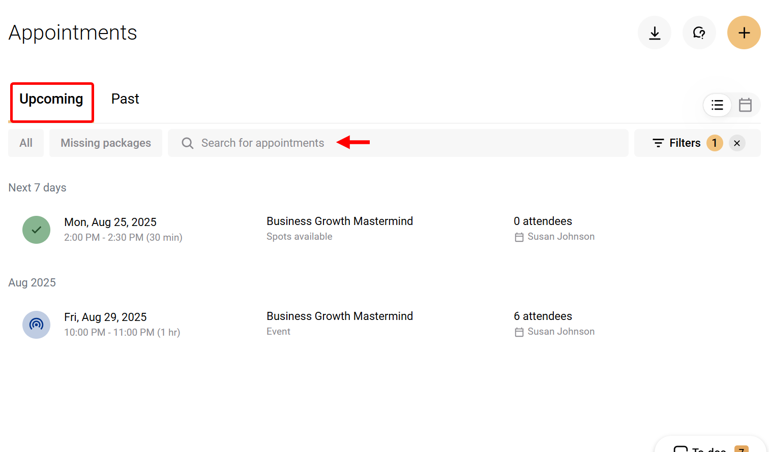 When you access the appointment section, you can switch between the past and upcoming sections to track all scheduled